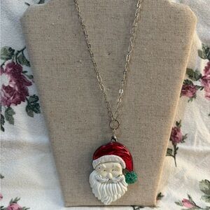 Enamel Santa Face Pendant Necklace - Red, White, Green